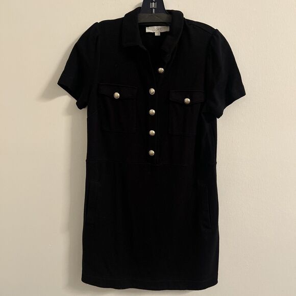 LOFT Dresses & Skirts - LOFT Womens Size 6 Black Short Sleeve Button Front Shift Dress Pockets